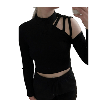 Musta pitkähiha crop top cut-out yksityiskohdilla XS/S �– edgy / club / bile