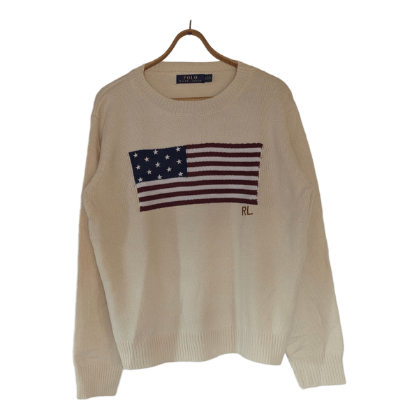 🇺🇸 Polo Ralph Lauren Flag Knit Sweater – Cream (Size L)