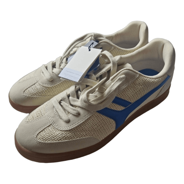Beige blue sneakers