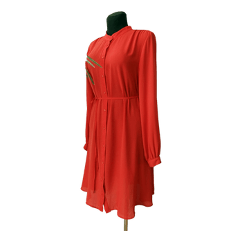 Raudona per visą ilgį susagstoma klasikinė suknelė, XL- Full-length button-up classic dress