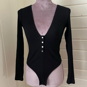 Black ribbed long sleeve bodysuit
