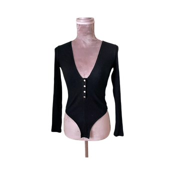 Black ribbed long sleeve bodysuit