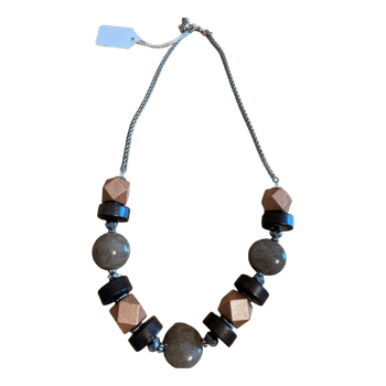 Beaded wooden statement necklace