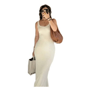 White rib knit maxi dress