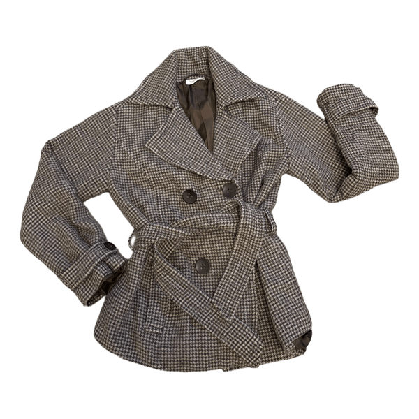 Brown houndstooth belted jacket