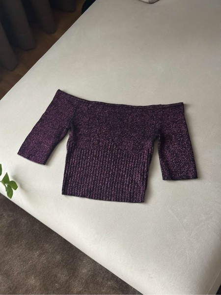 Bershka Purple off-shoulder ribbed top