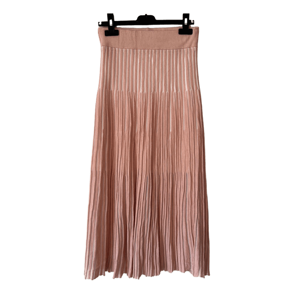 Pink pleated midi skirt