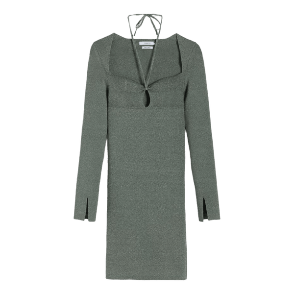 Green knit mini dress
