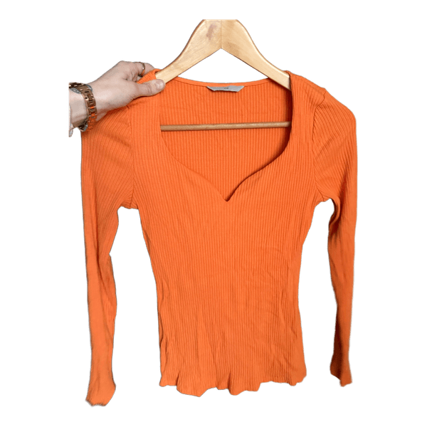 Orange ribbed long-sleeved top