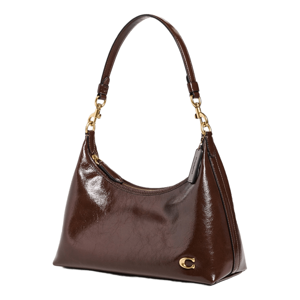 Brown patent leather handbag