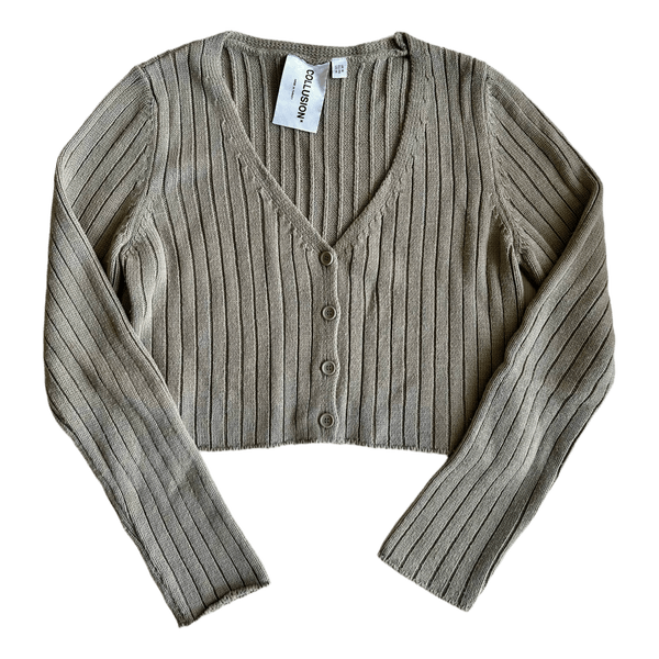 Khaki ribbed button cardigan
