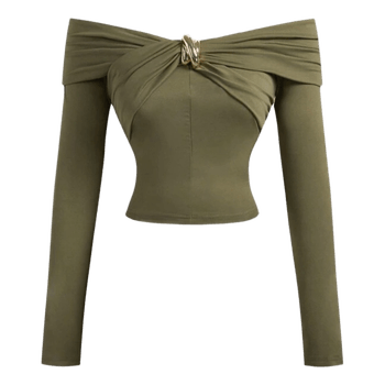 Olive green off-shoulder top