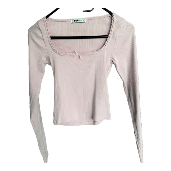 Pink ribbed long-sleeve top