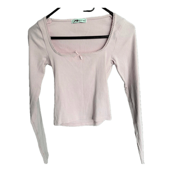 Pink ribbed long-sleeve top