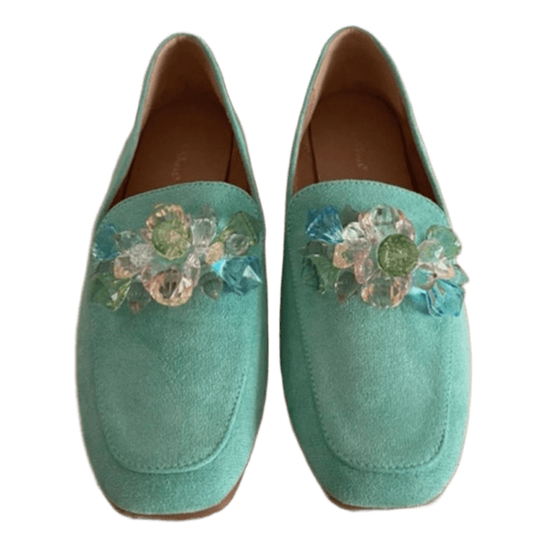 Green suede loafers