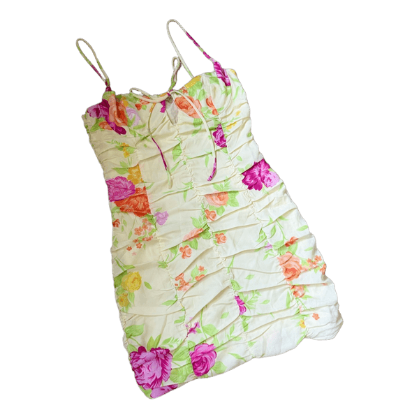 Floral print ruched mini dress