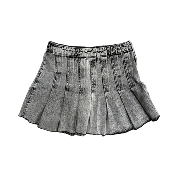 Distressed gray denim skirt