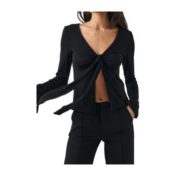 Gina Tricot Tie front long sleeve top - Black