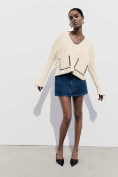 Knit Sweater With Contrast Topstitching