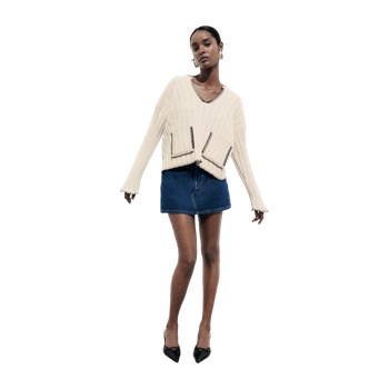 Knit Sweater With Contrast Topstitching