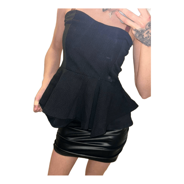Black strapless peplum top
