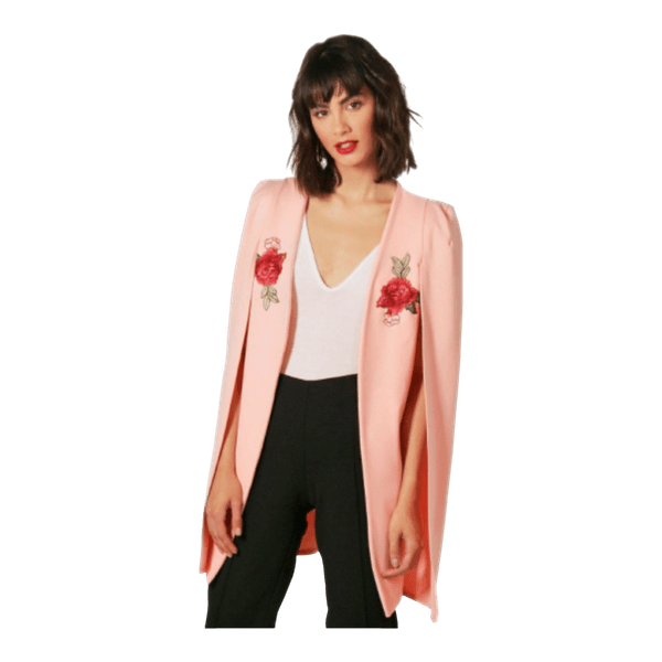 Pink rose embroidered blazer cape