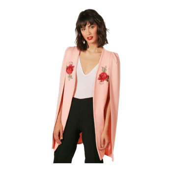 Pink rose embroidered blazer cape