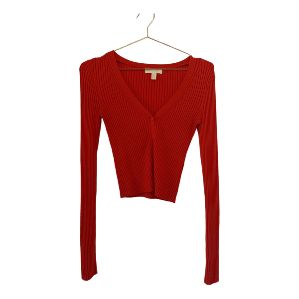 Rød ribstrikket cardigan