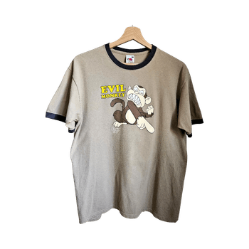 Fruit of the Loom “Evil Monkey” Graphic Ringer T-Shirt – Like New