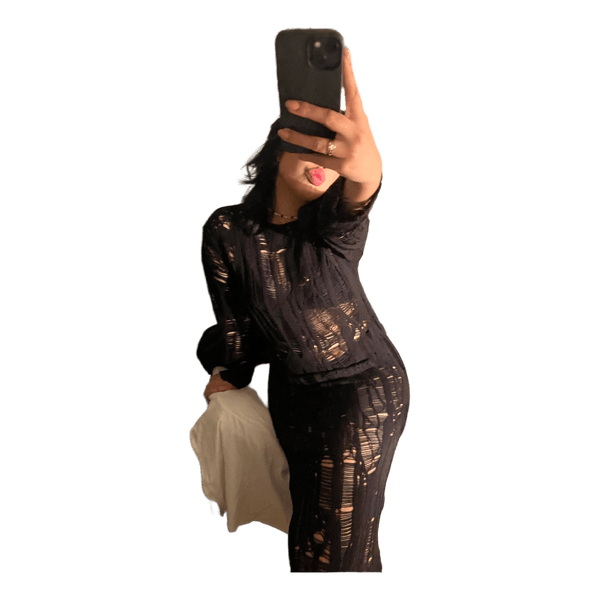 Black distressed knit dress