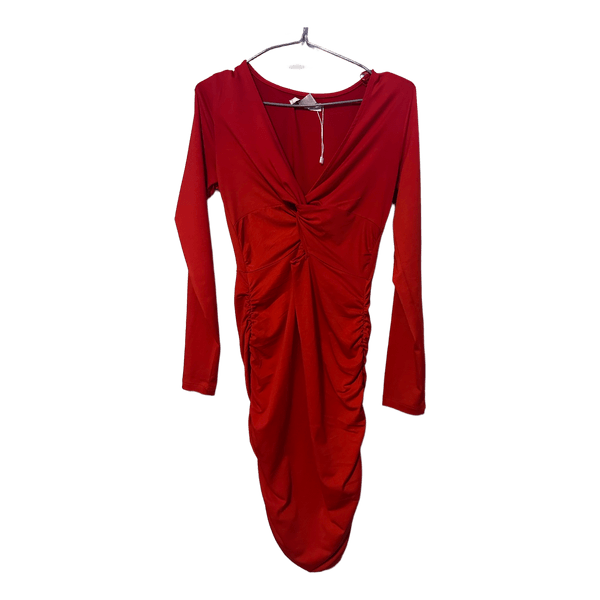 Red ruched long-sleeve dress