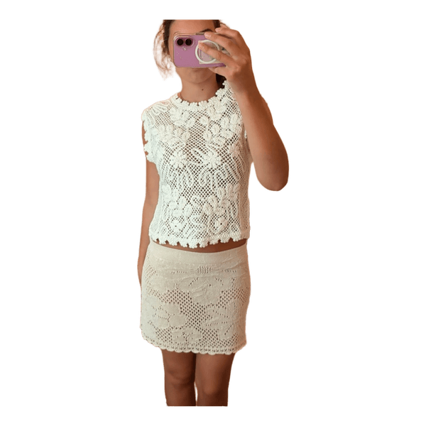 Beige hæklede nederdel