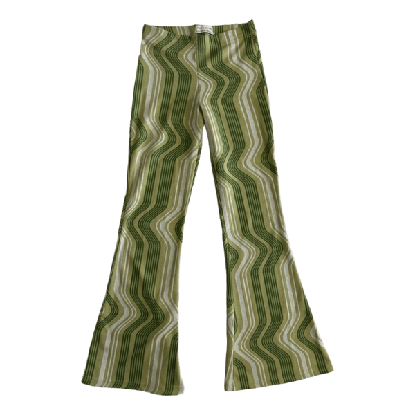 Green patterned flared trousers