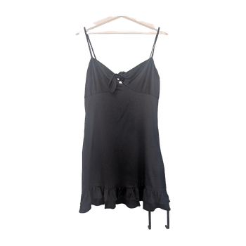 Black front tie frill mini dress
