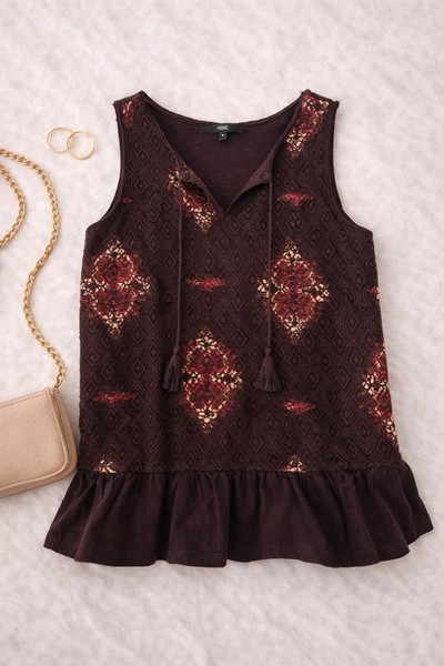 Brown patterned sleeveless top