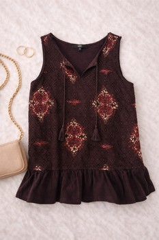 Brown patterned sleeveless top
