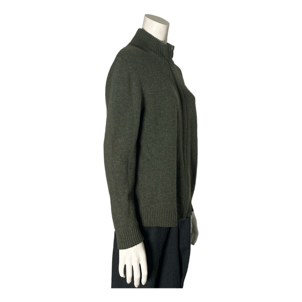 Green zip wool cardigan