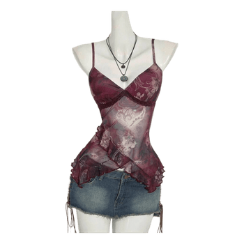 Burgundy mesh camisole top