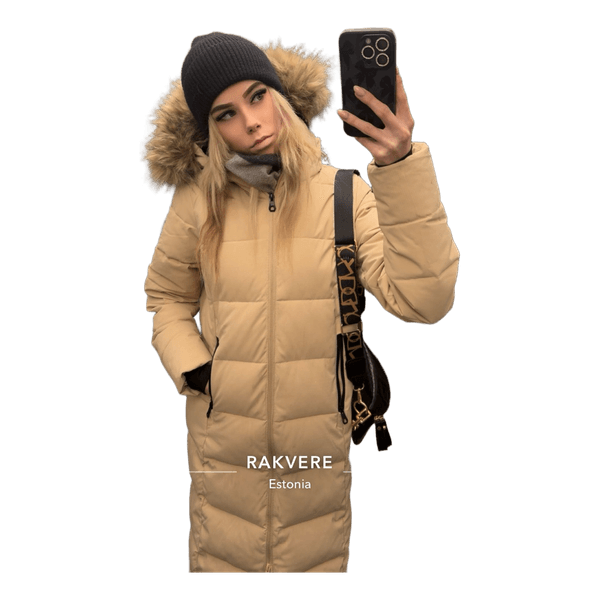 Beige long puffer coat