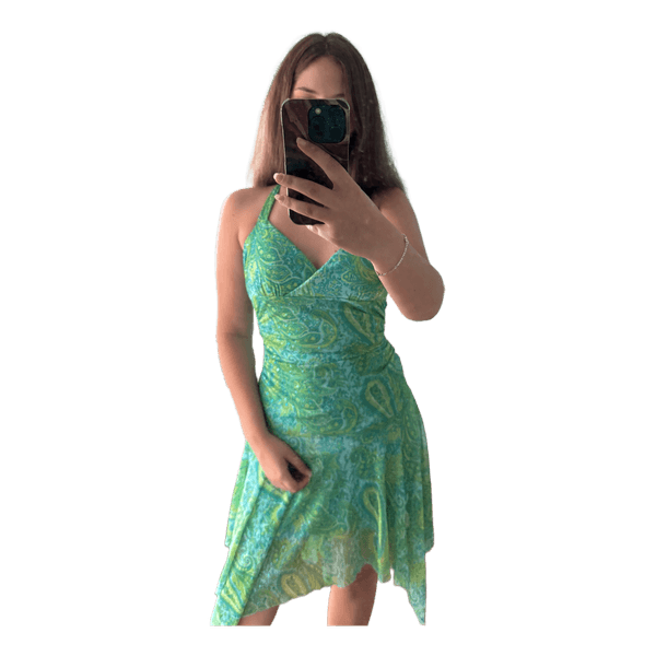 Green paisley halter dress