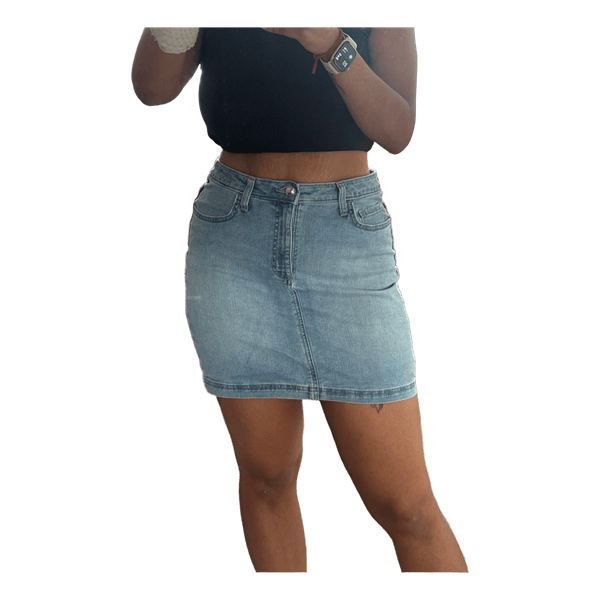 Blue denim mini skirt