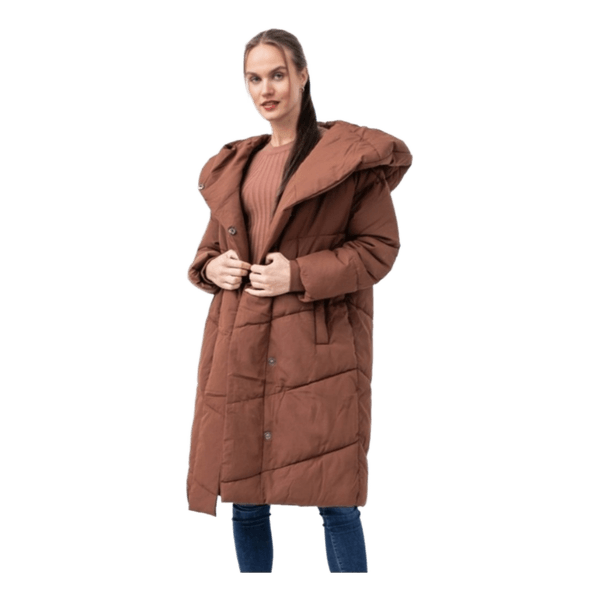 NOISY MAY Brown Long Puffer Coat Size M Hooded Oversized Maxi Winter Jacket