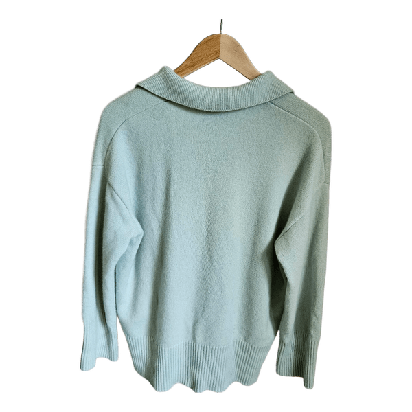 Pierre Robert Kapsel 100% Merino Wool Sweater XS Light Blue Collared Knit Quiet Luxury Like New