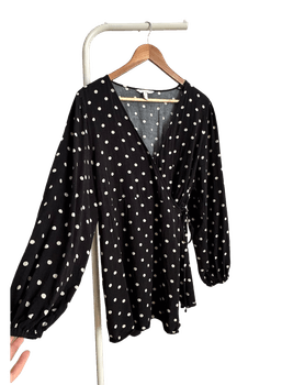 Black polka dot wrap top