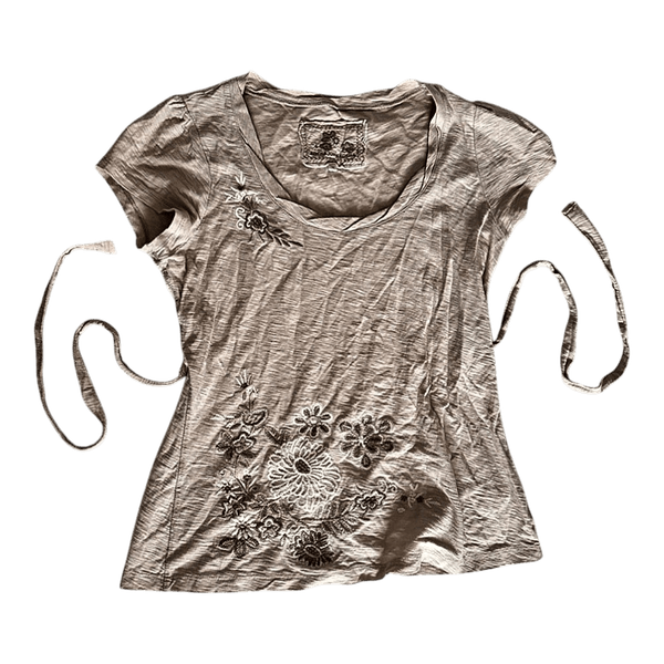 Beige floral embroidered top