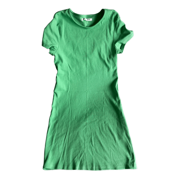 Green ribbed mini dress