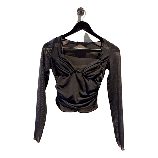 Black ruched mesh top