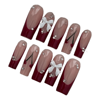 Handmade Cherry print press-on nails