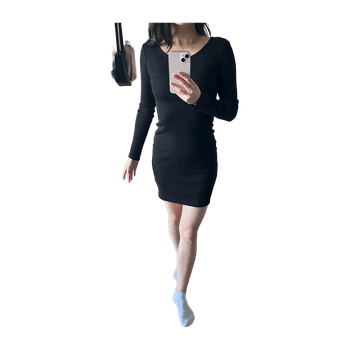 Black long-sleeve bodycon dress with back tie