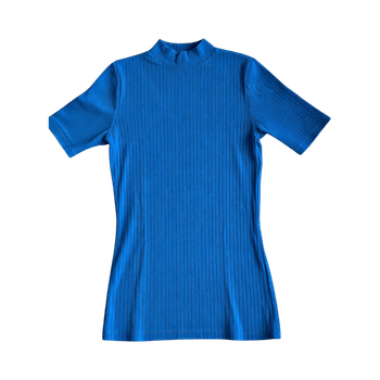 Blue ribbed mock neck top